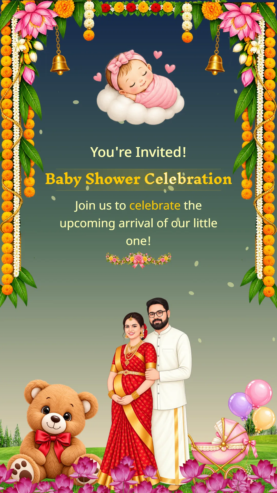 Traditional green themed baby shower invitation video template