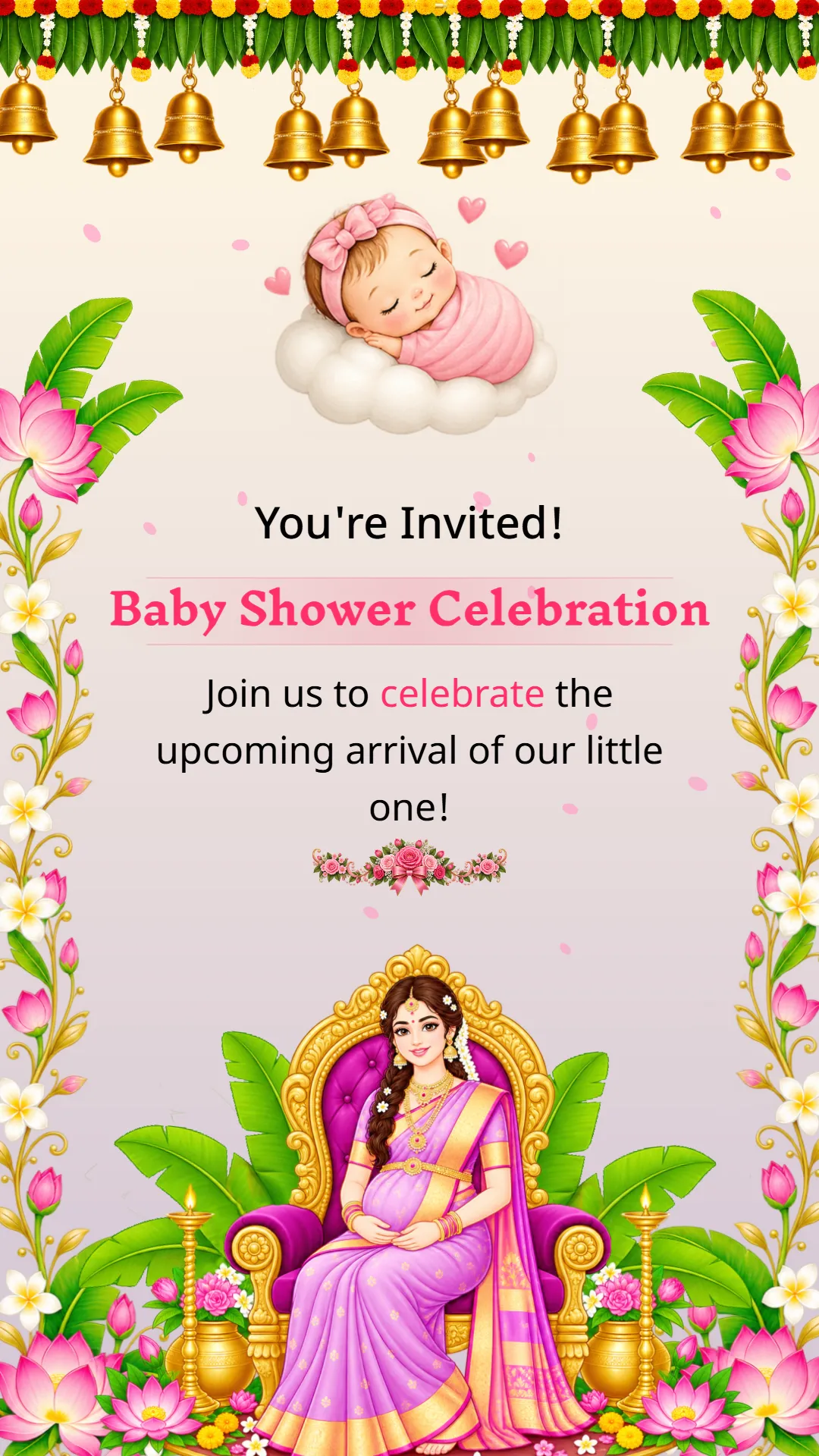 Traditional Godh Bharai animated baby shower video invitation template