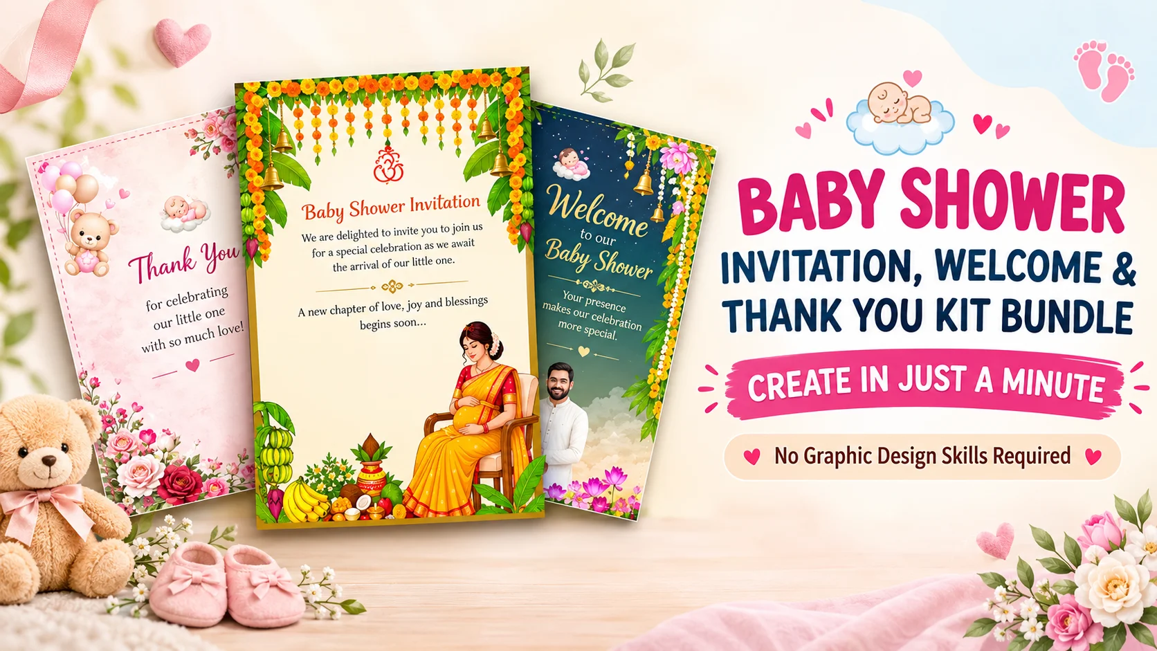 Baby Shower Invitation, Welcome & Thank You Cards Online - Create Beautiful Cards in Minutes